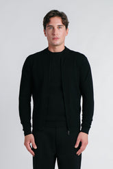 CARDIGAN CON ZIP E COLLO BOMBER NERO